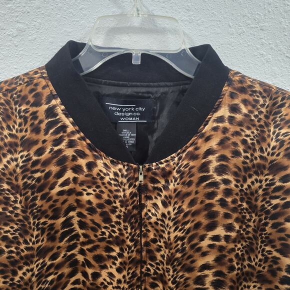 Women’s Leopard Print Bomber Jacket Zip Up Animal Print Coat Size 3XL Silk - Picture 6 of 12